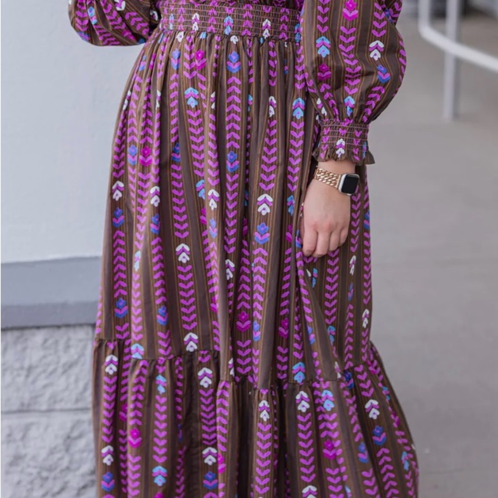 Umgee Pink, Brown, Purple Patterned Maxi Dress, NWT